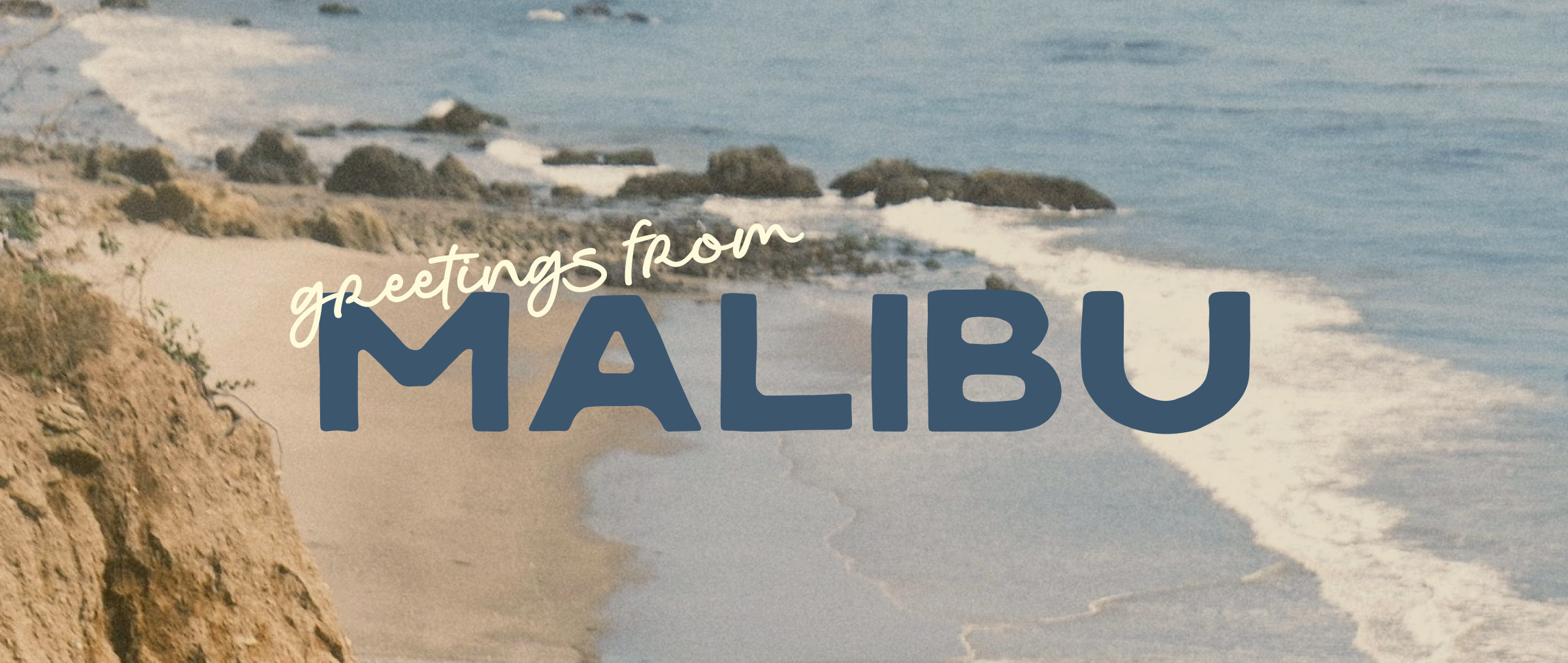 Scenic coastal view with palm trees and the ocean, with 'Step Into a SoCal State of Mind' text overlay.